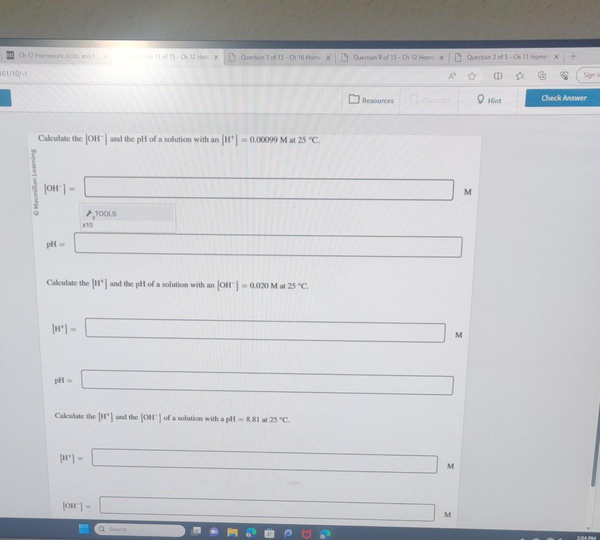 Solved Calculate the [OH−]and the pH of a solution with an | Chegg.com