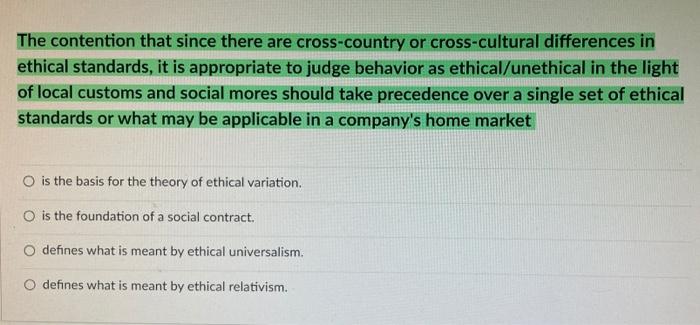 Solved The contention that since there are cross-country or | Chegg.com