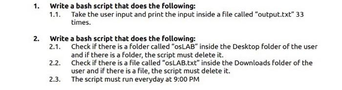 Solved 1. Write a bash script that does the following: 1.1. | Chegg.com