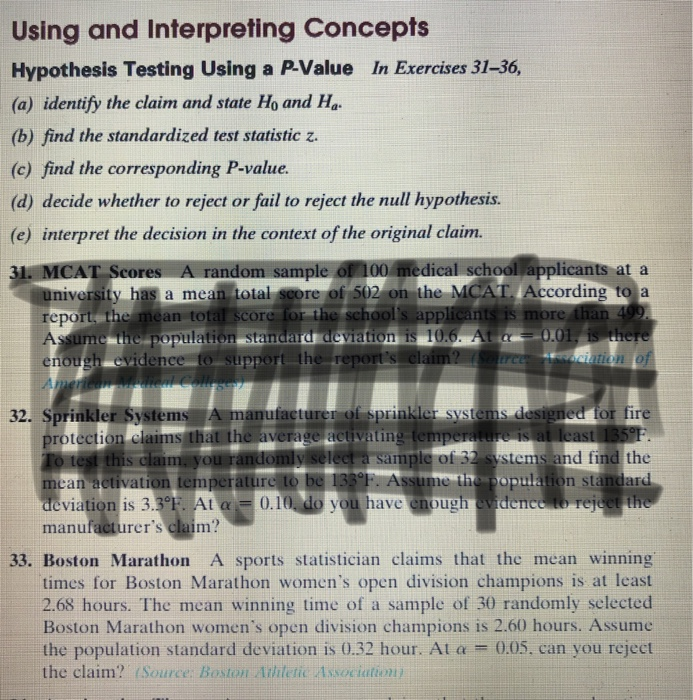 Solved Using and Interpreting Concepts Hypothesis Testing | Chegg.com
