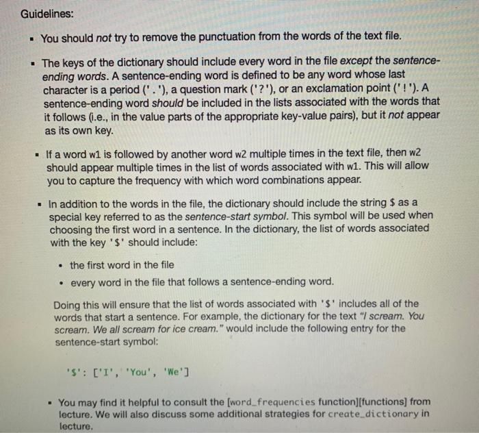Solved 1. Write a function create_dictionary(filename) that | Chegg.com