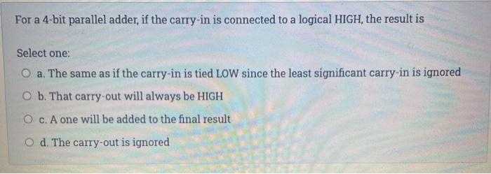 Solved For A 4-bit Parallel Adder, If The Carry-in Is | Chegg.com
