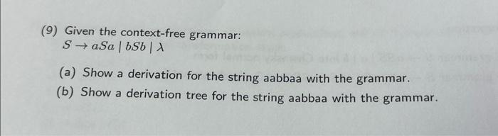 Solved (9) Given The Context-free Grammar: S→aSa∣bSb∣λ (a) | Chegg.com