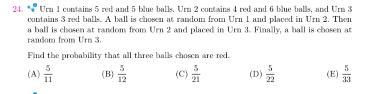 Solved Urn 1 ﻿contains 5 ﻿red and 5 ﻿blue balls. Urn 2 | Chegg.com