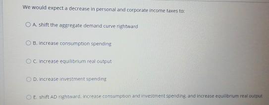 Solved We would expect a decrease in personal and corporate | Chegg.com