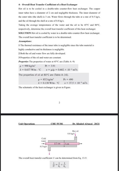 Solved - Overall Heat Transfer Coefficient of a Heat | Chegg.com
