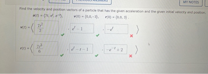 Solved MY NOTES Find the velocity and position vectors of a | Chegg.com