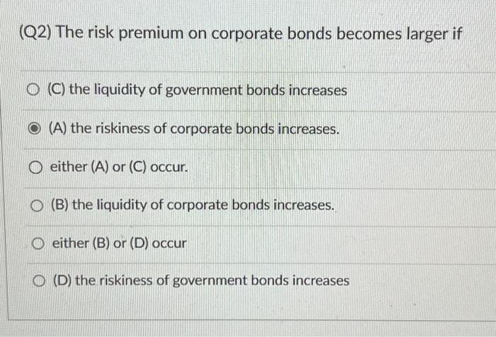 Solved (Q2) The Risk Premium On Corporate Bonds Becomes | Chegg.com