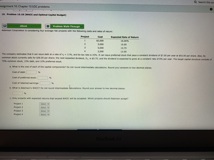Solved Search this COL Assignment 10: Chapter 10 EOC | Chegg.com