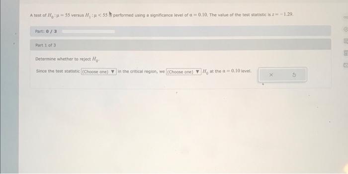 Solved A test of Ho: = 55 versus performed using a | Chegg.com