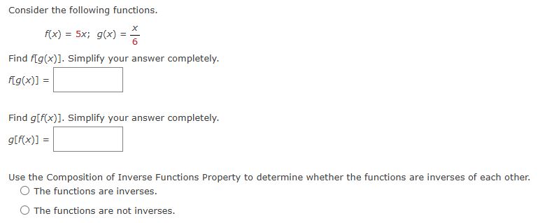 Solved Use the Composition of Inverse Functions Property to | Chegg.com