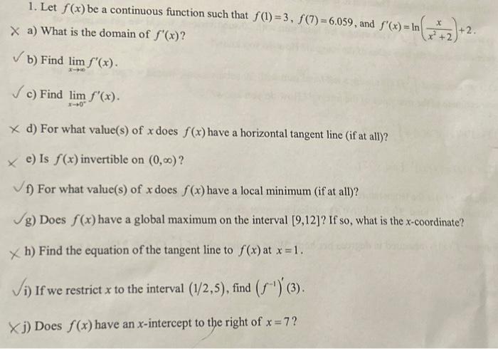 Solved 1. Let F(x) Be A Continuous Function Such That | Chegg.com