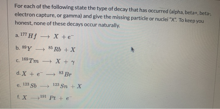 Solved For Each Of The Following State The Type Of Decay | Chegg.com