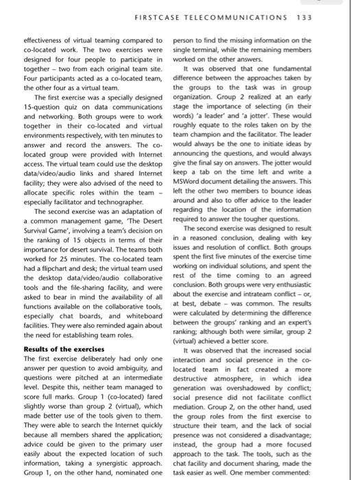 Solved CASE STUDY 3: FIRSTCASE TELECOMMUNICATIONS (Carried | Chegg.com