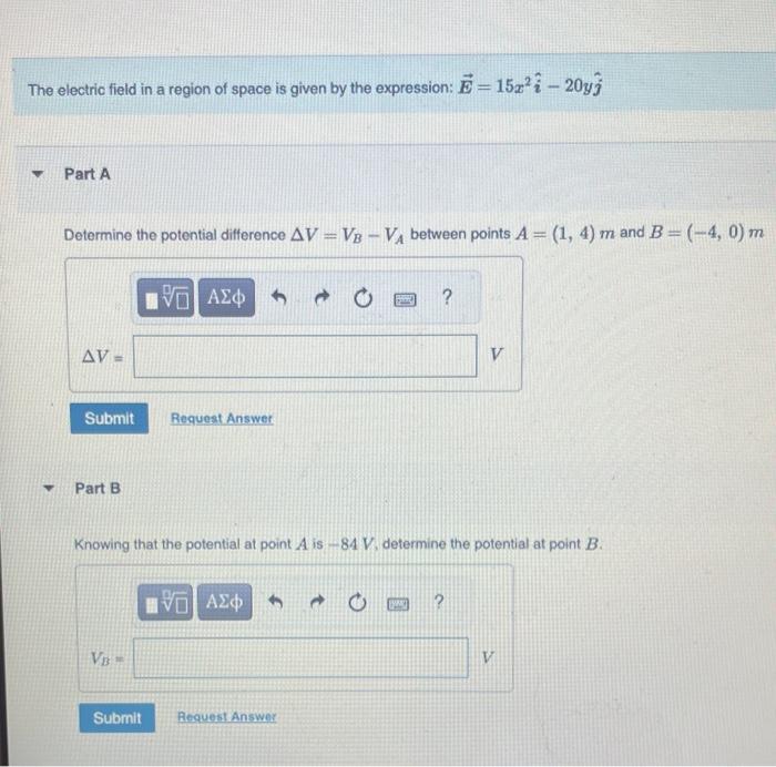 Solved The electric field in a region of space is given by | Chegg.com