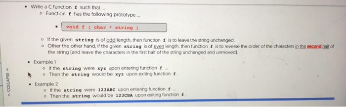 • Write a C function f such that Function f has the following prototype... void f (char* string> If the given string is of od