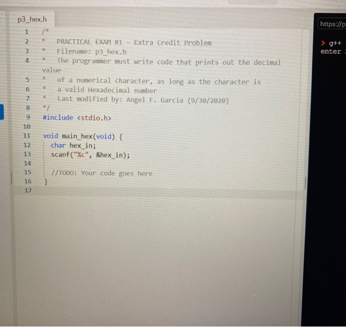 Solved Extra Credit - Problem 3: Hex2Dec (p3_hex.h) The | Chegg.com