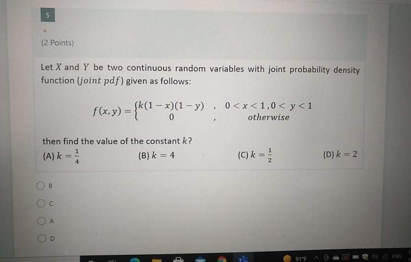 Solved 5 (2 Points) Let X And Y Be Two Continuous Random | Chegg.com