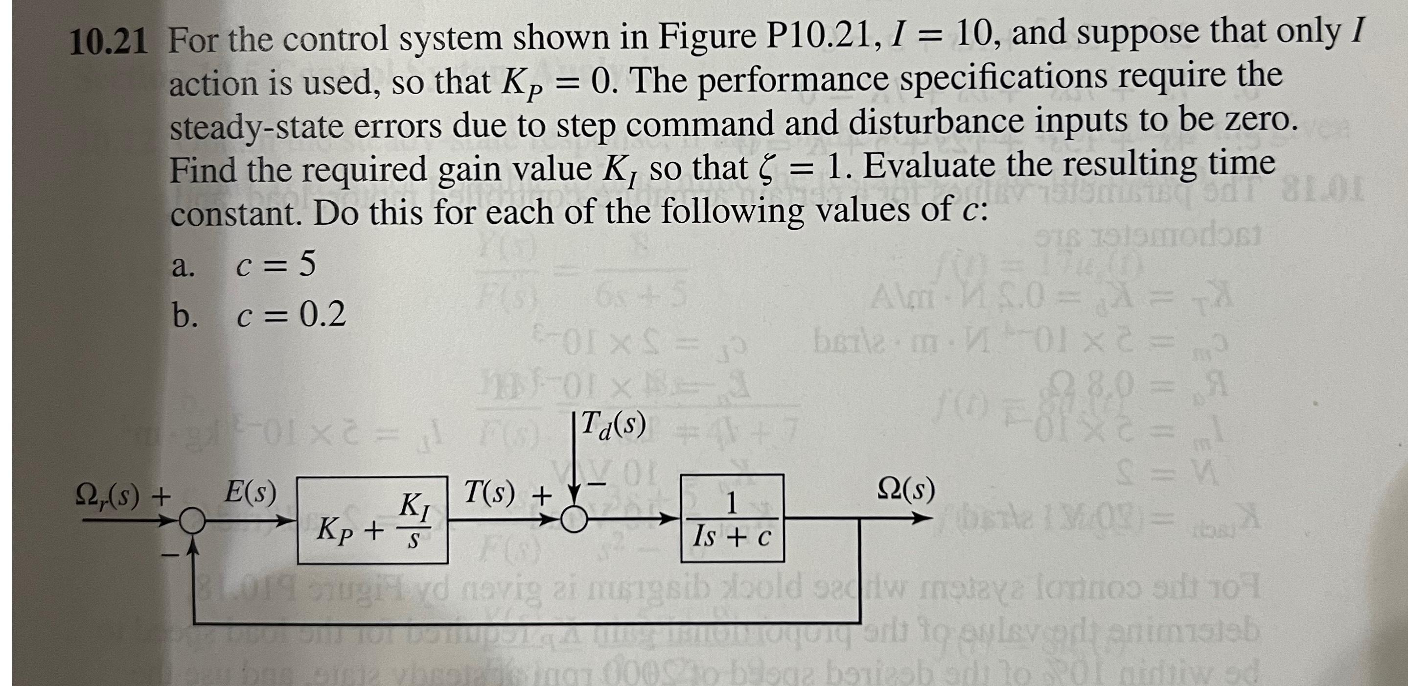 Solved 10.21 ﻿For the control system shown in Figure | Chegg.com