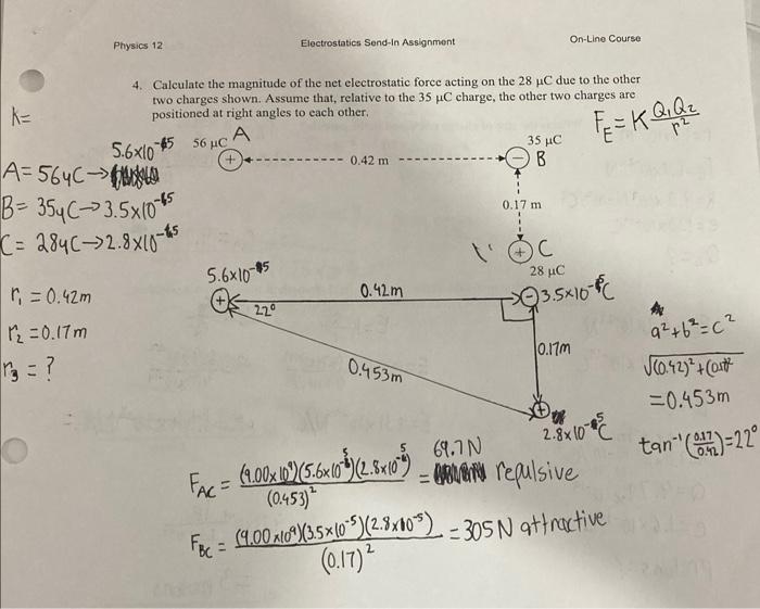 Solved Physics 12 Electrostatics Send-In Assignment On-Line | Chegg.com
