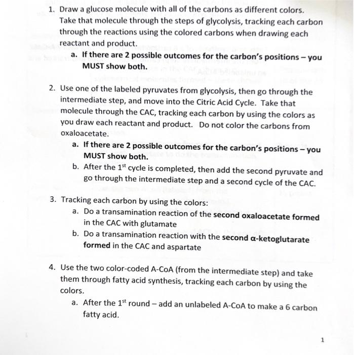 1. Draw a glucose molecule with all of the carbons as | Chegg.com