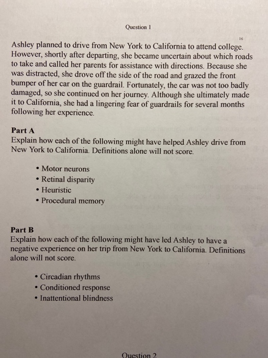 Solved Question 1 Ashley Planned To Drive From New York To Chegg