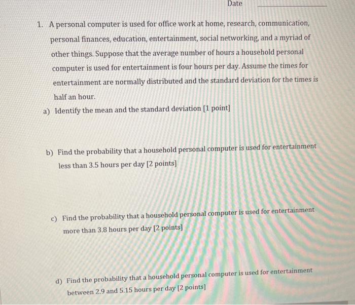 Solved 1. A personal computer is used for office work at | Chegg.com