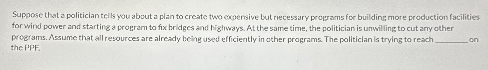 Solved Suppose that a politician tells you about a plan to | Chegg.com