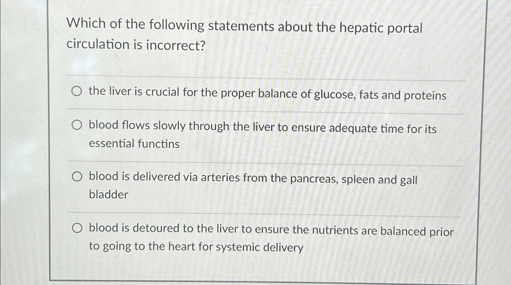 Solved Which of the following statements about the hepatic | Chegg.com