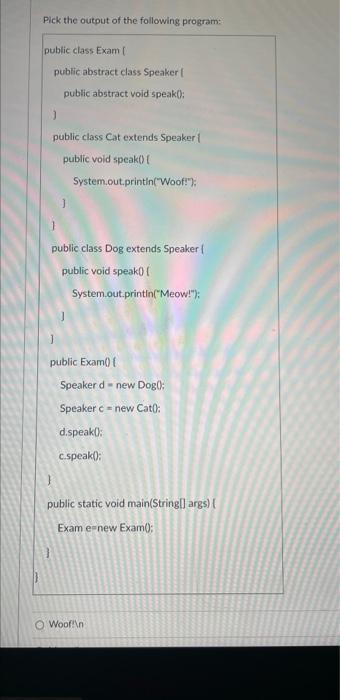 Solved Pick the output of the following program: public | Chegg.com
