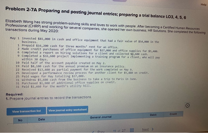 Solved Help Problem 2-7A Preparing and posting journal | Chegg.com