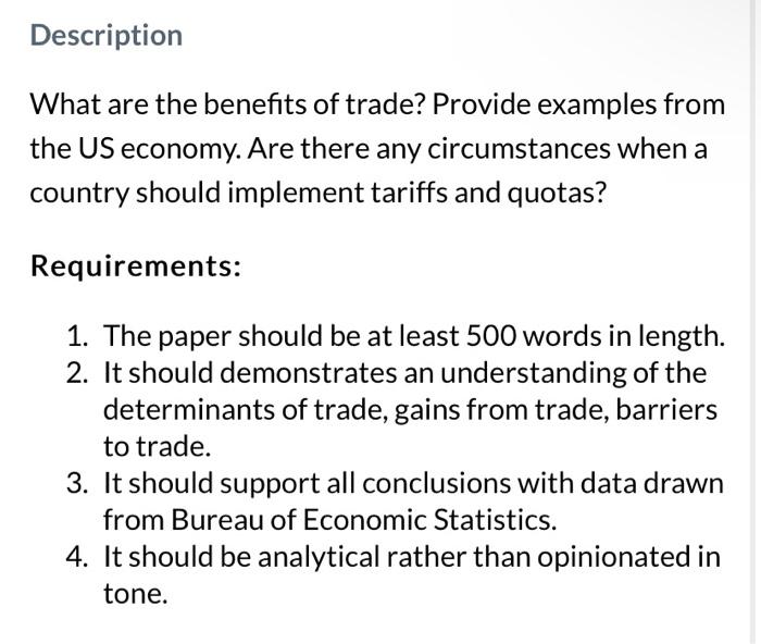 Solved What are the benefits of trade? Provide examples from