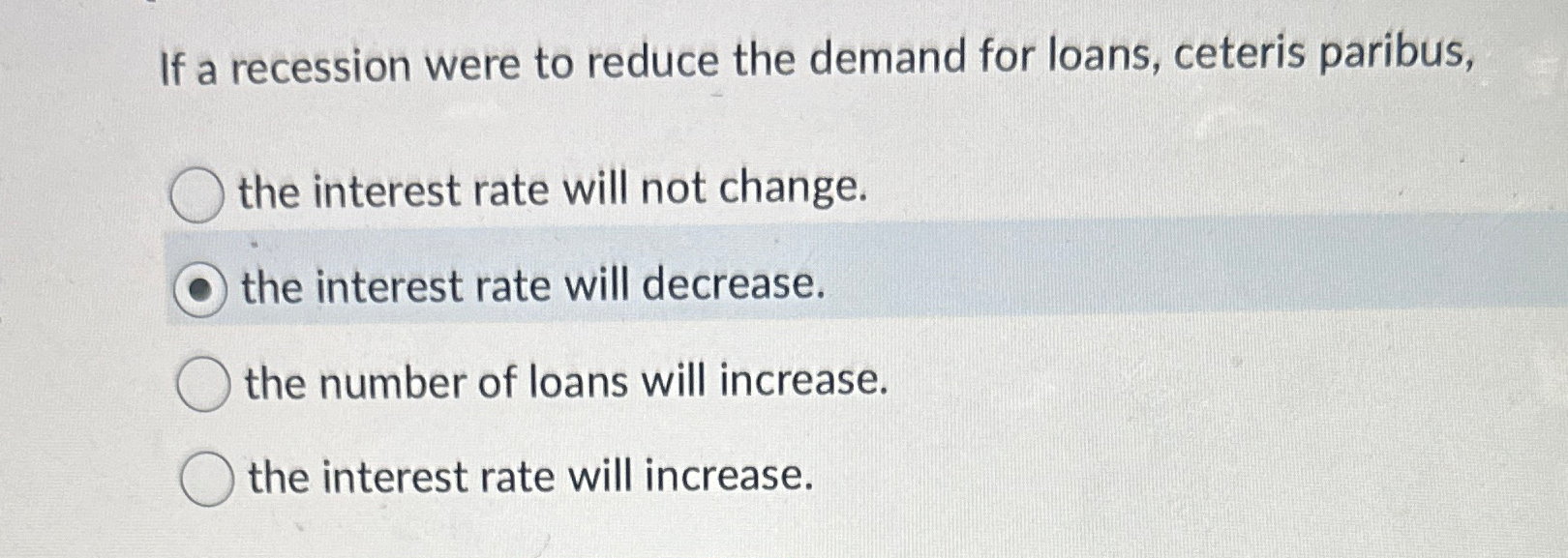 Solved If a recession were to reduce the demand for loans, | Chegg.com