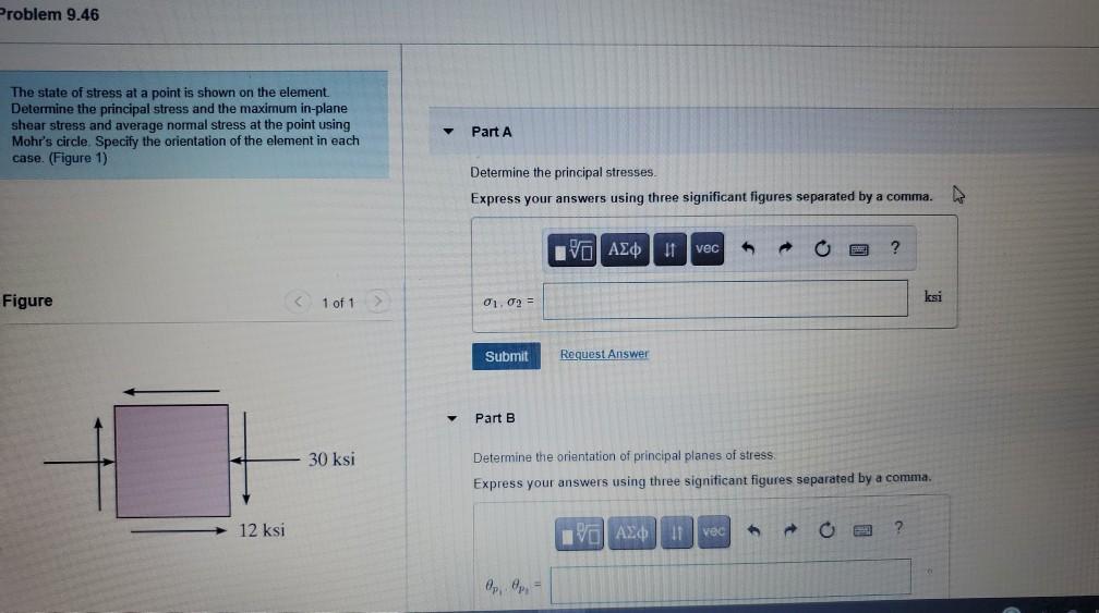 Solved Problem 9.46 The state of stress at a point is shown | Chegg.com