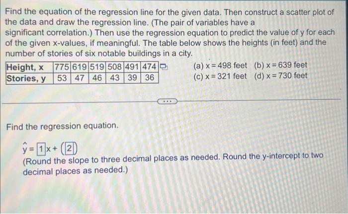 Solved Find the equation of the regression line for the | Chegg.com
