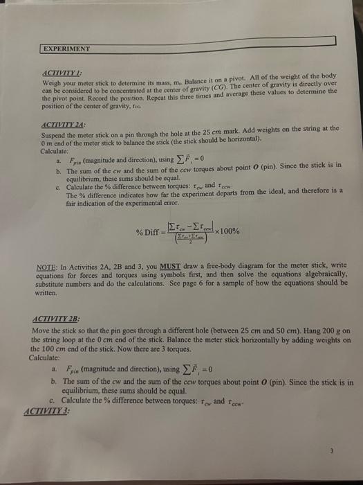 Solved ACTIITY I Weigh your meter stick to determine its