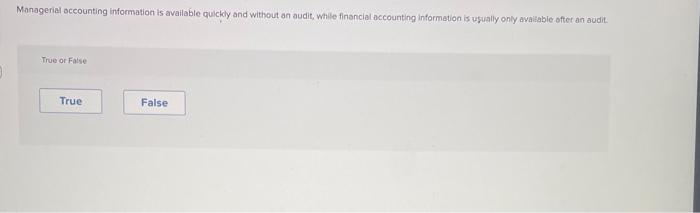 Solved Managerial accounting information is available | Chegg.com
