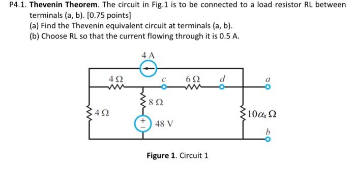 Solved P4.1. Thevenin Theorem. The circuit in Fig. 1 is to | Chegg.com