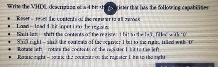 Solved Write the VHDL description of a 4 bit shegister that | Chegg.com