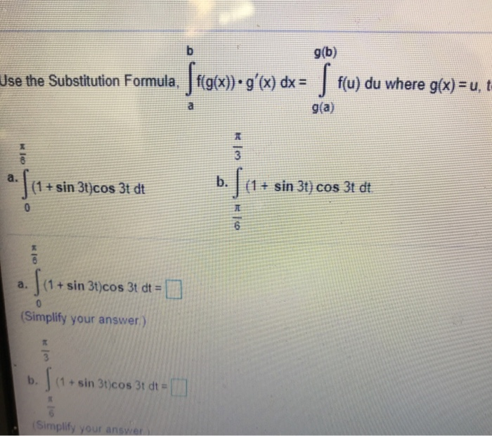 Solved 9 B Use The Substitution Formula F G X G X D Chegg Com