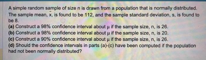 Solved A simple random sample of size n is drawn from a | Chegg.com
