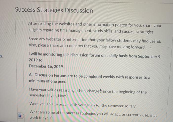 Solved Success Strategies Discussion After reading the | Chegg.com
