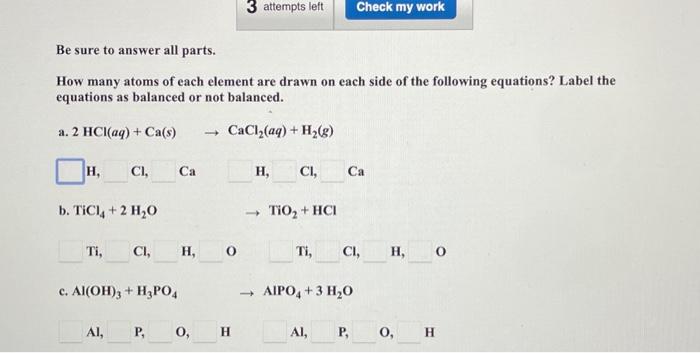 Solved Be sure to answer all parts. How many atoms of each | Chegg.com