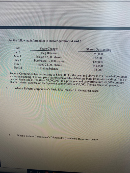 Solved Use the following information to answer questions 4 | Chegg.com