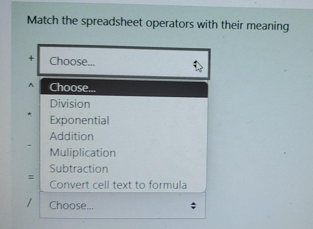 solved-match-the-spreadsheet-operators-with-their-meaning-chegg