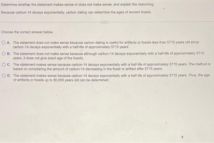 Solved Determine whether the statement makes sense or does | Chegg.com