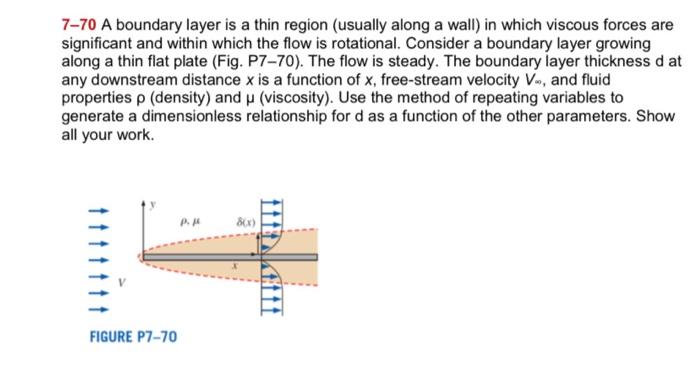 Solved 7-70 A boundary layer is a thin region (usually along | Chegg.com