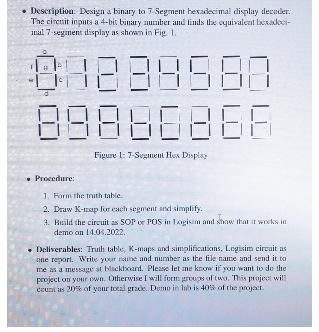 Solved • Description: Design a binary to 7-Segment | Chegg.com