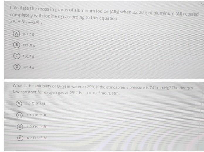 Solved Calculate The Mass In Grams Of Aluminum Iodide Allz 8508