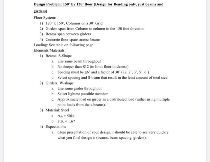 Solved Design Problem: 150' by 120' floor (Design for | Chegg.com